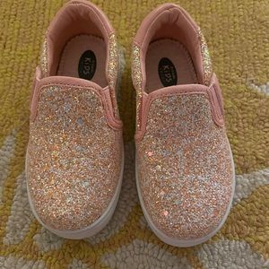 NWOT pink sparkle slip ons